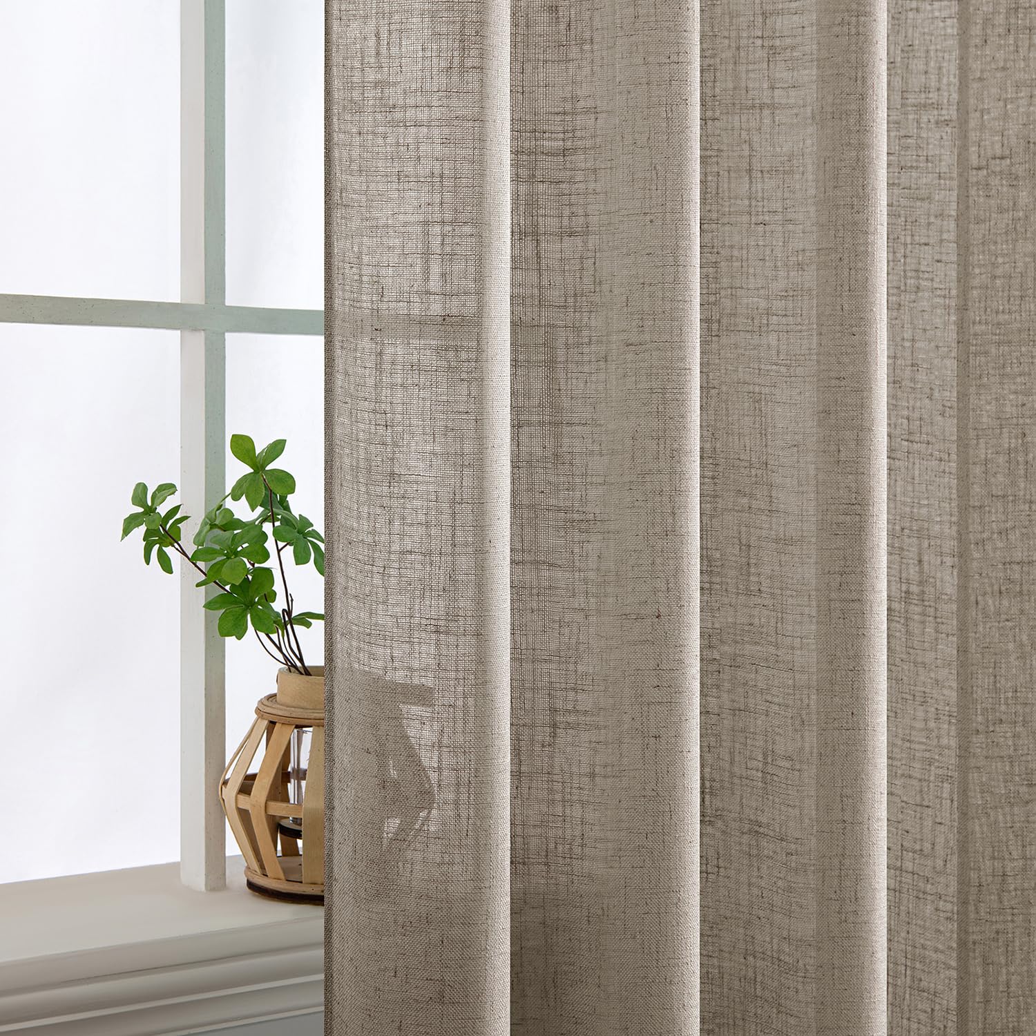 MIULEE Burlywood Birch Linen Curtains 52x96 Inch Long 2 Panels for Bedroom