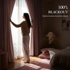 RYB HOME Pink 100%Blackout Linen Curtains for Girl's Room W52 x L96, Thermal Insulated &Privacy Assurd Curtains for Bedroom/Nursery/Living Room, Rod Pocket&Back Tab Drapes Boho Vintage Style, 2 Panels
