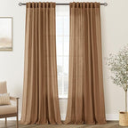 Brown Curtains for Living Room Back Tab Modern Farmhouse Semi Sheer Curtains 102 inches Long 2 Panels Set Muted Neutral Window Curtain for Dining Room Bedroom 52x102