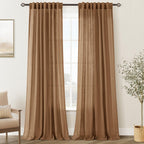 Jolilight Brown Curtains for Living Room Back Tab Modern Farmhouse Semi Sheer Curtains 108 inches Long 2 Panels Set Muted Neutral Window Curtain for Dining Room Bedroom 52x108