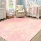 Washable Area Rugs 9'x12' Non-Slip Modern Abstract Soft for Living Room Entryway Bedroom Nursery, Print Pattern, Light Pink