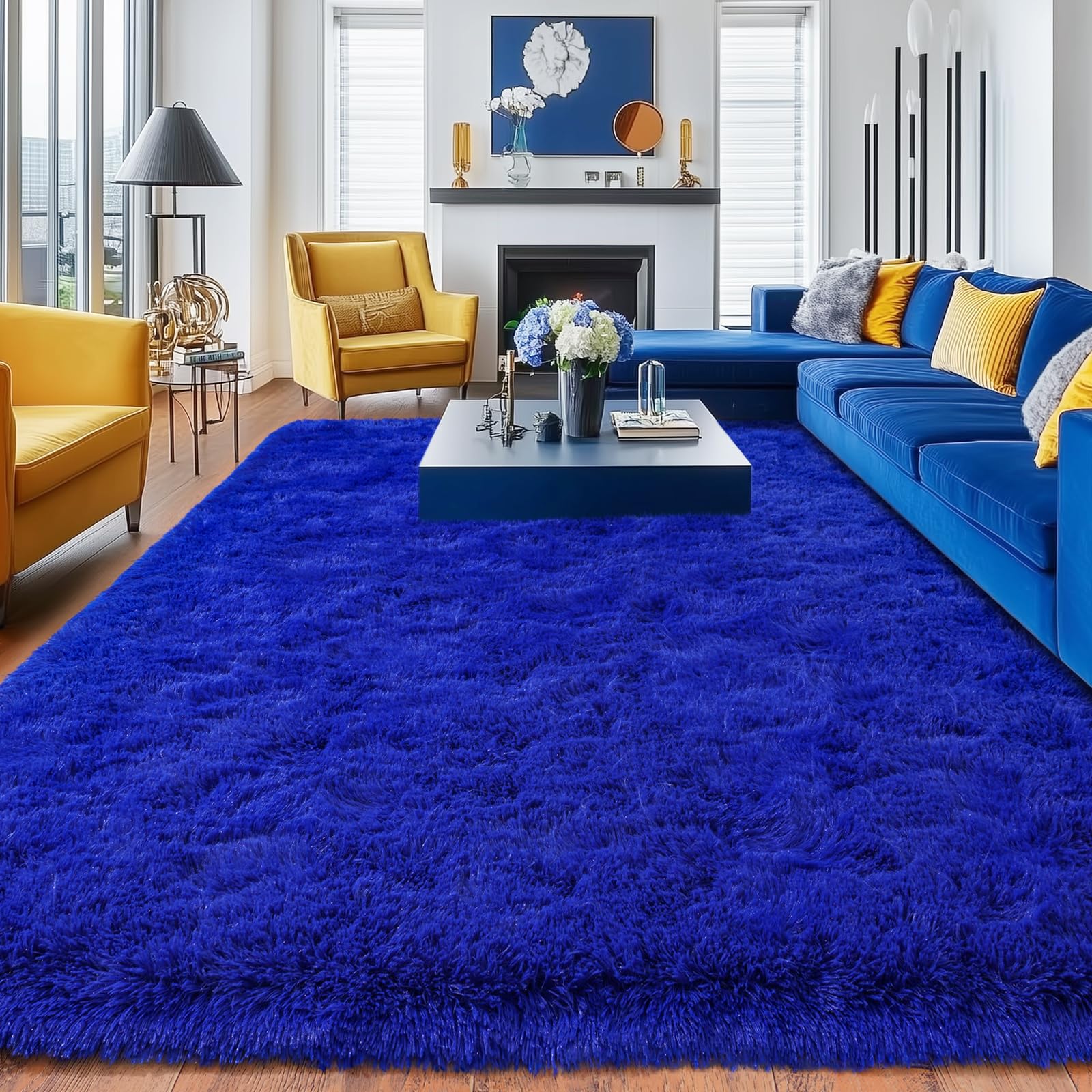 Quntue Rugs for Living Room 6x9, Soft Shaggy Modern Shag Area Rug for Bedroom, Upgrade Non-Slip Plush Fluffy Carpet for Kids Boys Girls Room Home Decor Aesthetic, Royal Blue