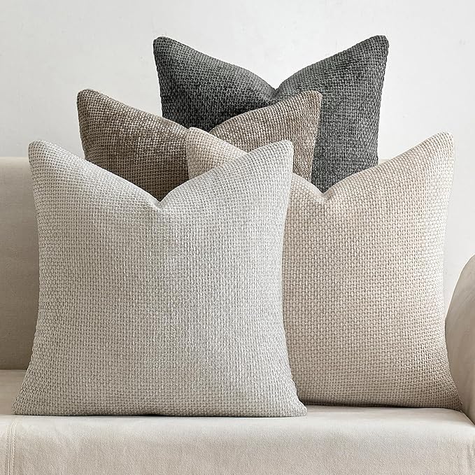 MIULEE Soft Decorative Chenille Euro Pillow Covers Neutral 26x26 Pack of 4