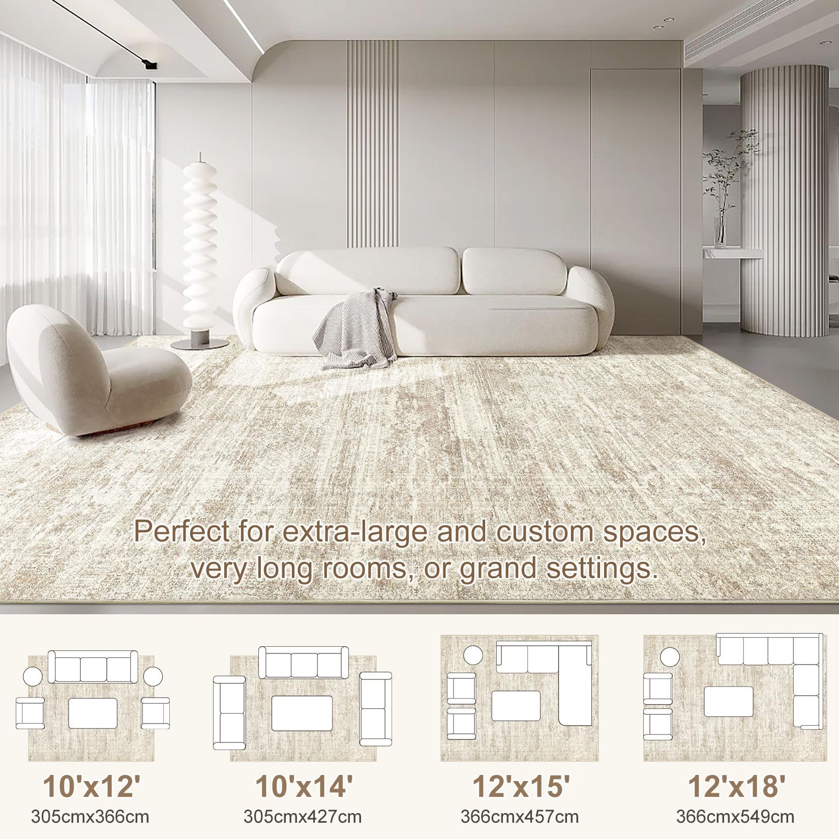 UERMEI 10x12 Area Rug Living Room Rugs - Washable Neutral Modern Abstract Soft Thin Rug Indoor Floor No Slip Rug Carpet for Bedroom Under Dining Table Home Office Decor - Beige/Brown