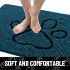 Smiry Dog Door Mat for Muddy Paws, Absorbent Dirt Trapper Non Slip Quick Dry Washable Chenille Mat for Mud Dogs, Entry Rug for Indoor and Outdoor (48x30 Inches, Atlantic Blue and Black)