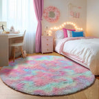 ONASAR Rainbow Round Area Rugs 5ft, Soft Bedroom Circle Rug Mats for Kids Girls Teen Room, Kawaii Fluffy Plush Shaggy Carpet for Dorm Nursery Living Room Playroom Home Decor Princess Castle