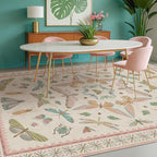 Hazo Haus Floral Pink Rugs for Bedroom Girls 6x9 - Insect Print Cute Girly Rug for Living Room, Dining Room Under Kitchen Table, Washable Low Pile Vintage Bug Art Nouveau Home Decor
