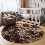 Amdrebio Tie-Dyed Brown Round Circle Rugs 5Ft for Bedroom, Fluffy Shag Plush Area Rugs for Kids Room, Living Room Decor Aesthetic, Fuzzy Fur Throw Floor Carpet for Playroom Preppy Dorm Baby Nursery