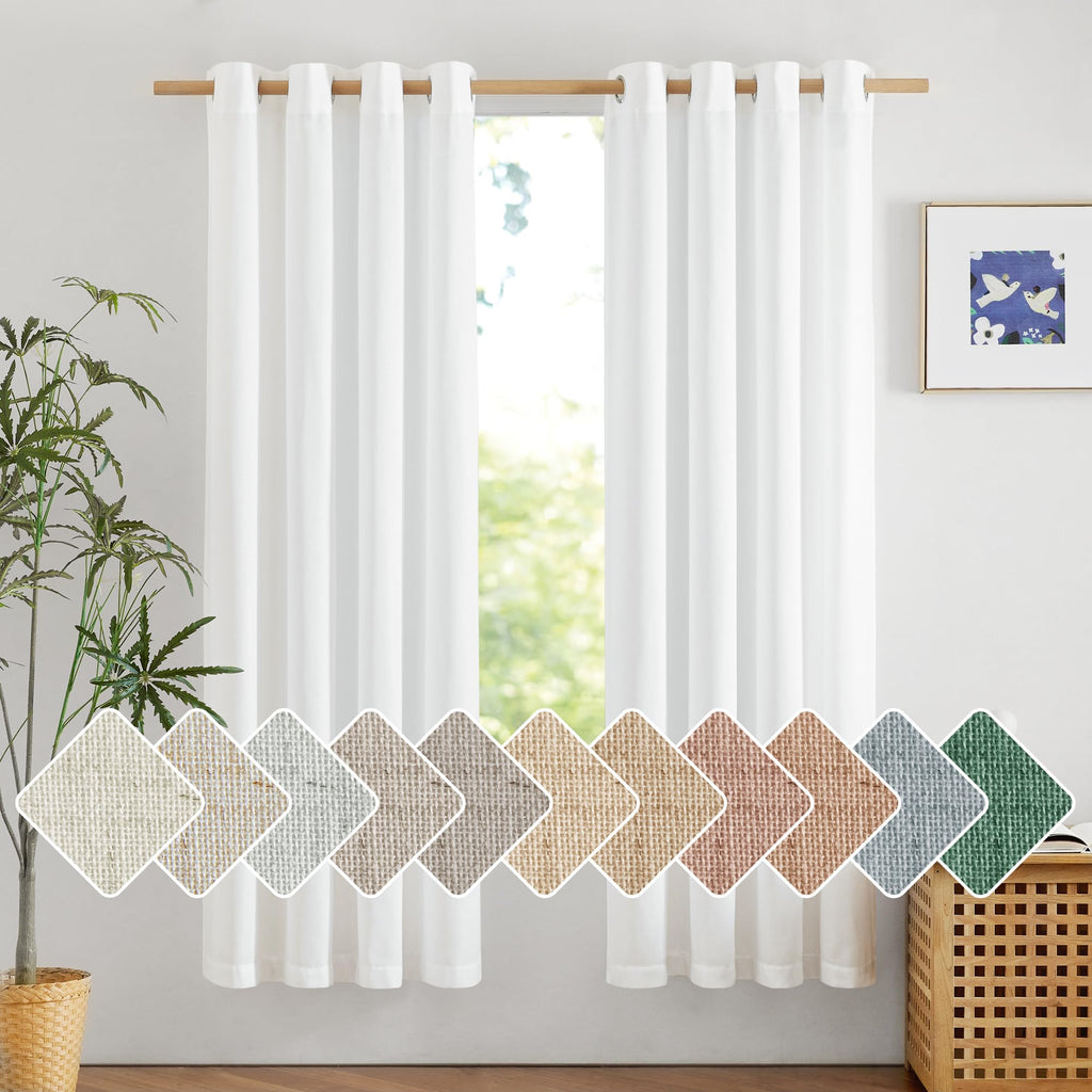 NICETOWN Thick Linen White Curtains 72 inches Long for Doorway, Grommet Vertical Drapes Privacy Added with Light Through Window Treatments for Bedroom, W55 x L72, 2 Pieces