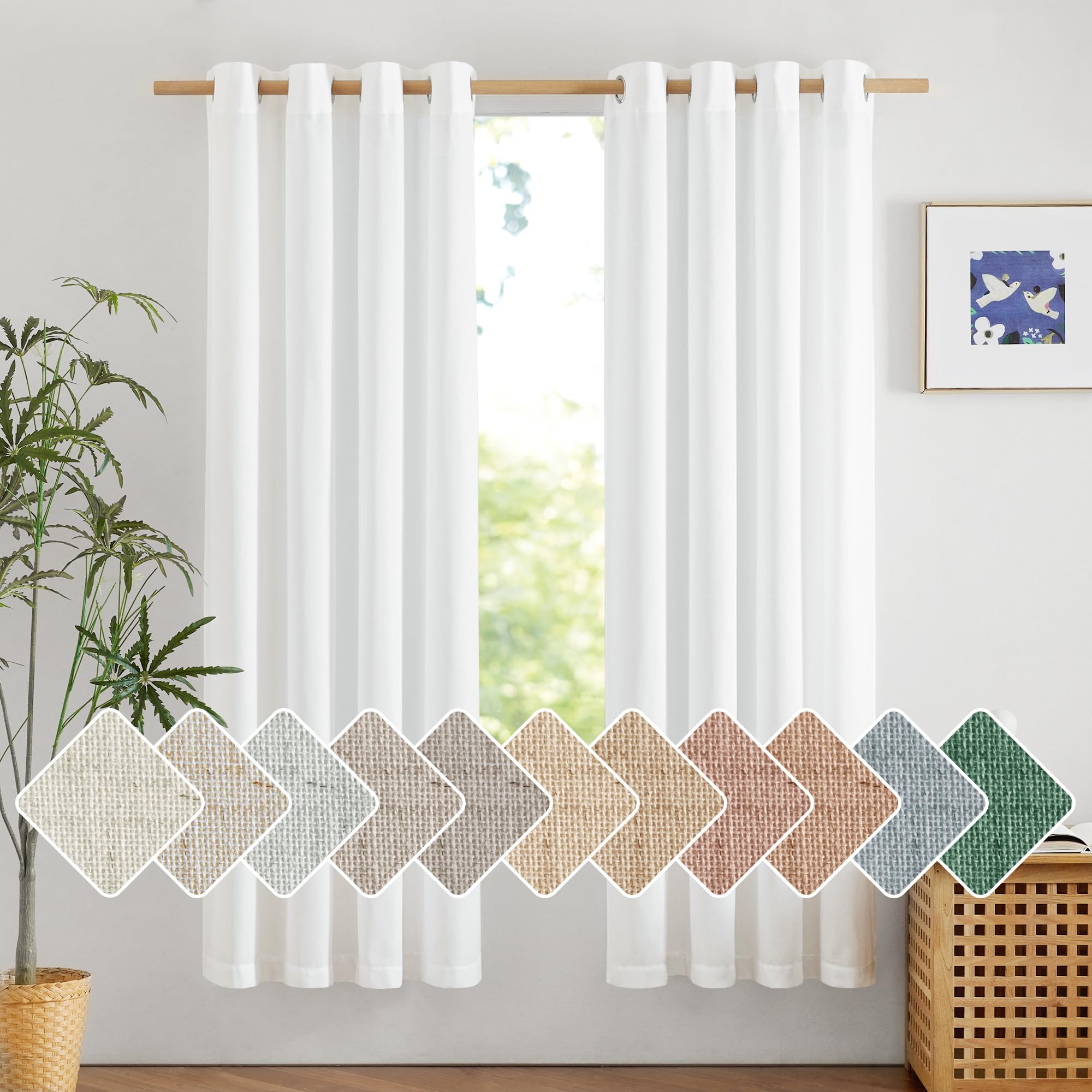 NICETOWN Thick Linen White Curtains 72 inches Long for Doorway, Grommet Vertical Drapes Privacy Added with Light Through Window Treatments for Bedroom, W55 x L72, 2 Pieces