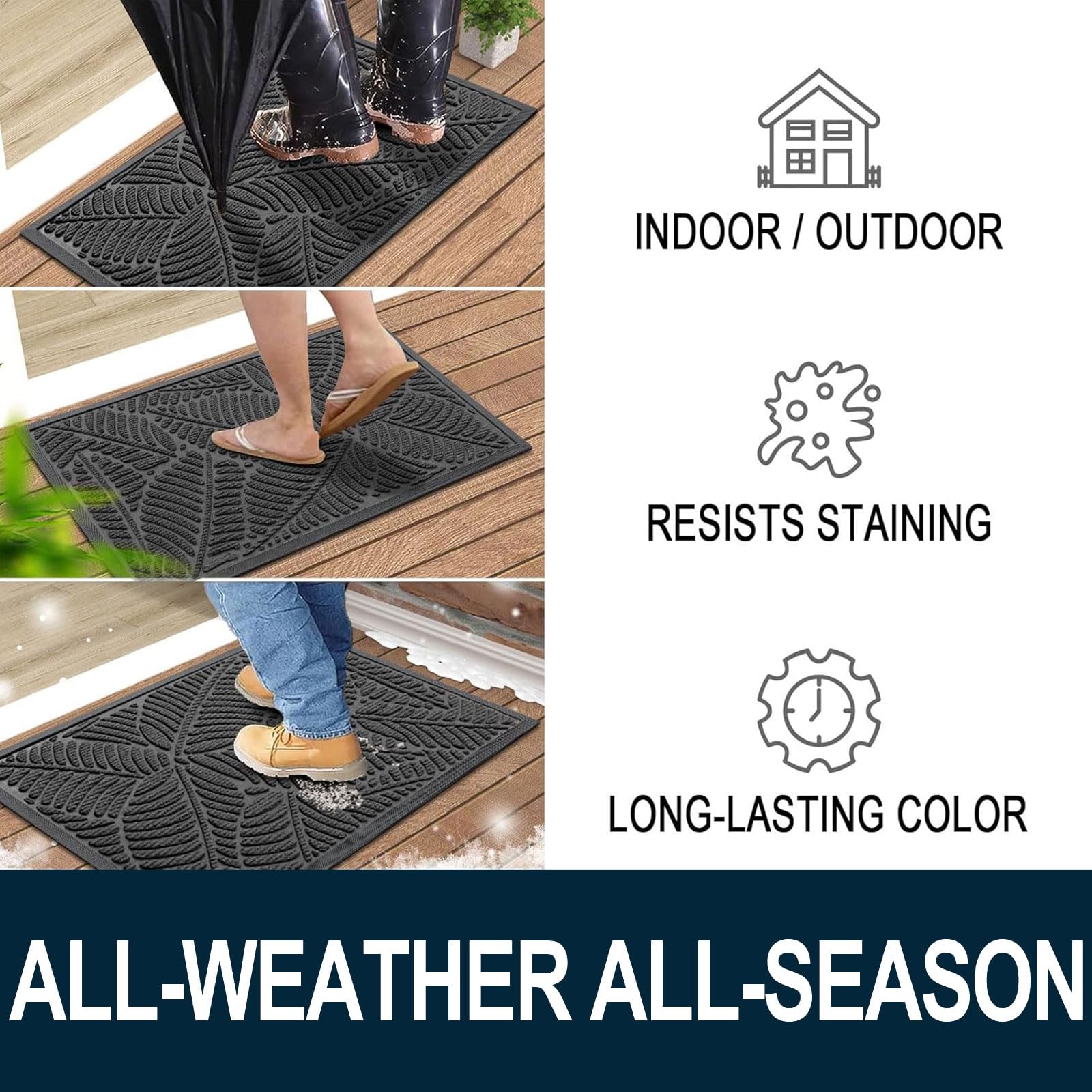 Colorxy Waterproof Front Doormat, Sturdy Natural Rubber Door Mat, 71x47