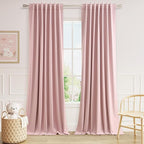 Guken Pink 100% Blackout Linen Curtains 120 Inch 2 Panels Set for Girl's Bedroom, Living Room, Nursery, Back Tab/Rod Pocket Thermal Insulated Black Out Drapes Farmhouse for Bedroom Window Curtains