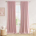 Guken 100% Blackout Linen Curtains 90 Inch 2 Panels Set for Girl's Bedroom, Living Room, Nursery, Back Tab Thermal Insulated Black Out Drapes Room Darkening, Pink