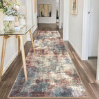 IOHOUZE Abstract Runner Rug 3x10 Ft Washable Runners for Hallways, Non Slip Kitchen Runner Printed Faux Wool Entryway Runner Indoor, Modern Abstract Floor Carpet for Hall Bedroom, Red/Multi