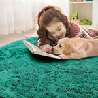 OLANLY Teal Green Round Rugs for Bedroom - Machine Washable, 5 ft Circle Area Rugs for Living Room, Soft and Fluffy Shaggy Carpet for Teen Girl and Boys, Nursery Rooms, Dorms, Home Decor Aesthetic