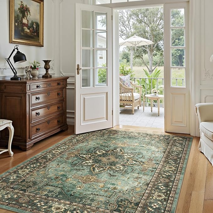 Lofus 3x5 Green Area Rugs for Bedroom Living Room, Vintage Boho Carpet