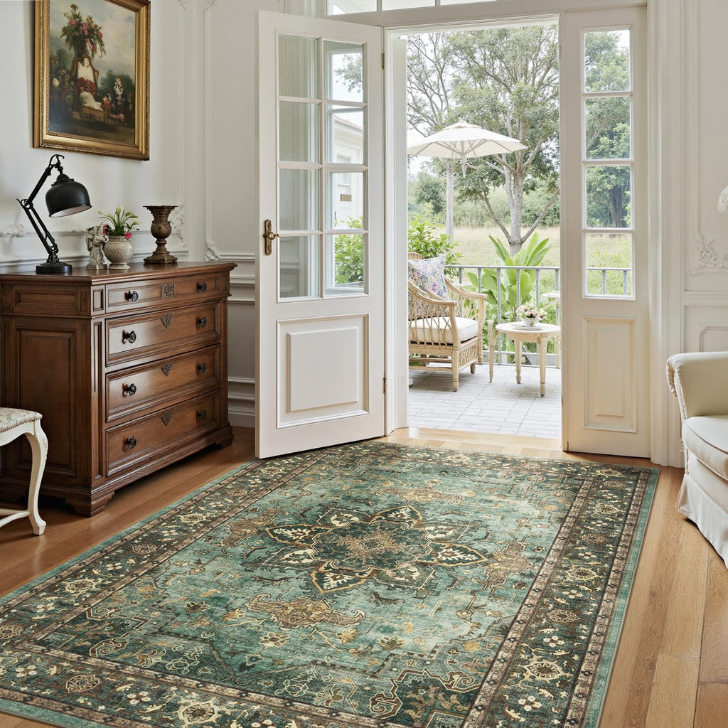 Lofus 5x7 Green Area Rugs for Bedroom Living Room, Vintage Boho Carpet