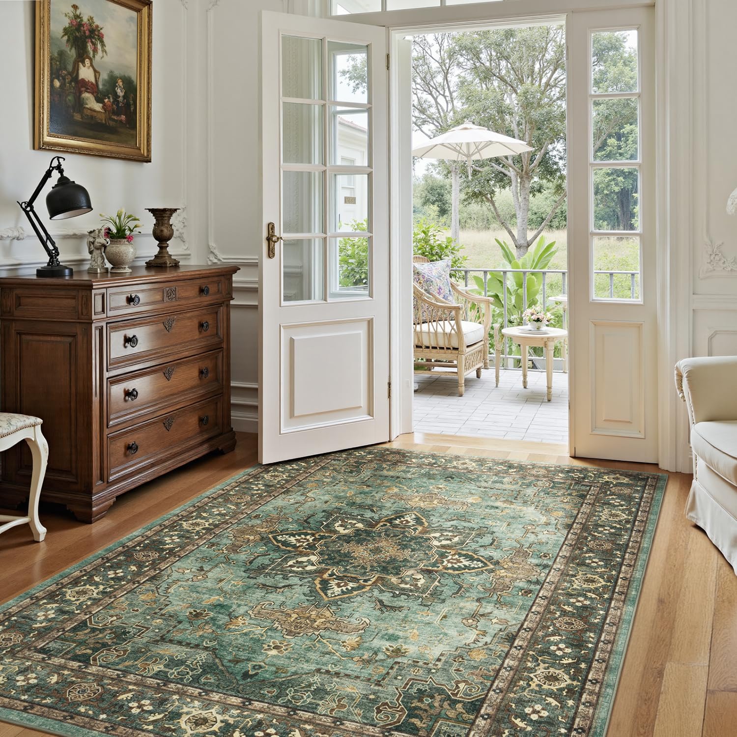 Lofus 5x7 Green Area Rugs for Bedroom Living Room, Vintage Boho Carpet