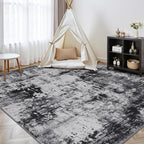Rugflix 9x12 Area Rugs for Living Room, Washable Large Rug Stain-Resistant Low Pile, Modern Dark Carpet for Dining Room Home Office Kid Room Nursery Bedroom, Black Grey