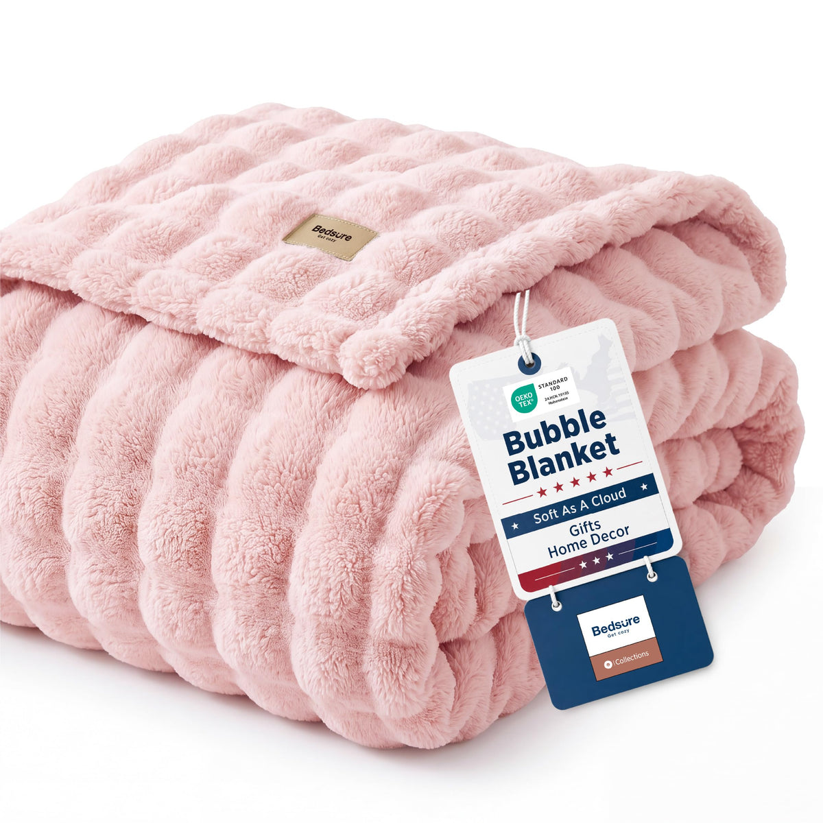 Bedsure Cloud Bubble Fleece Twin Blanket for Bed, Pink, 60"×80"