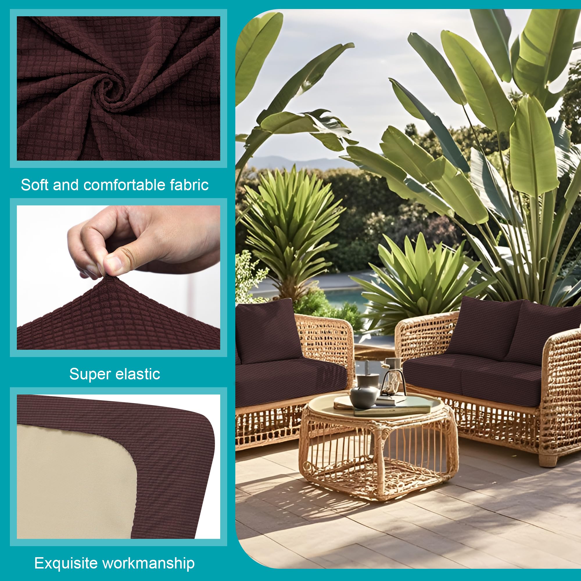 14 Piece Outdoor Cushion Covers, Patio Sofa Cushion Covers, Stretch Fit