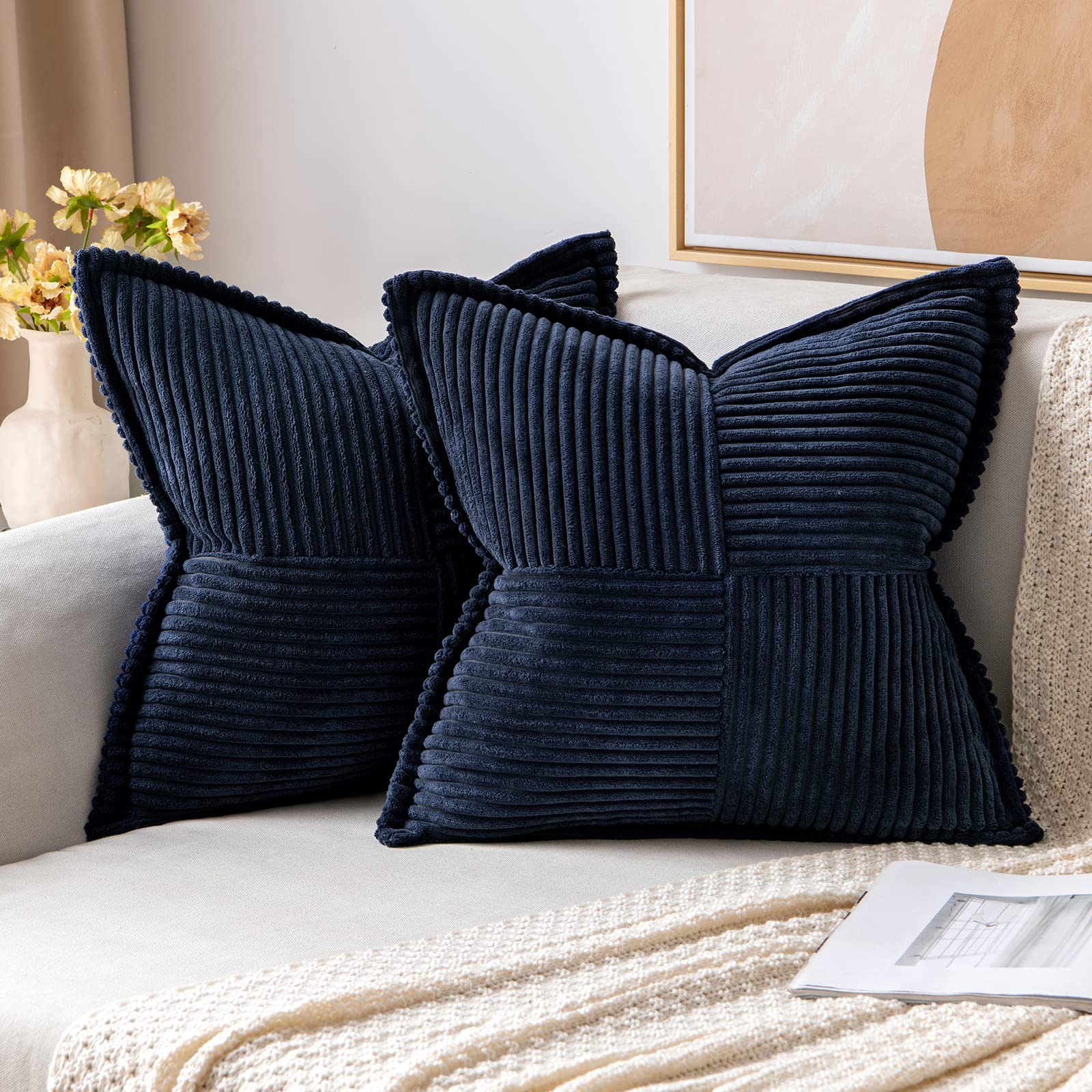 MIULEE Decorative Throw Pillow Covers for Couch 18x18 Inch Navy Blue 2 Pack