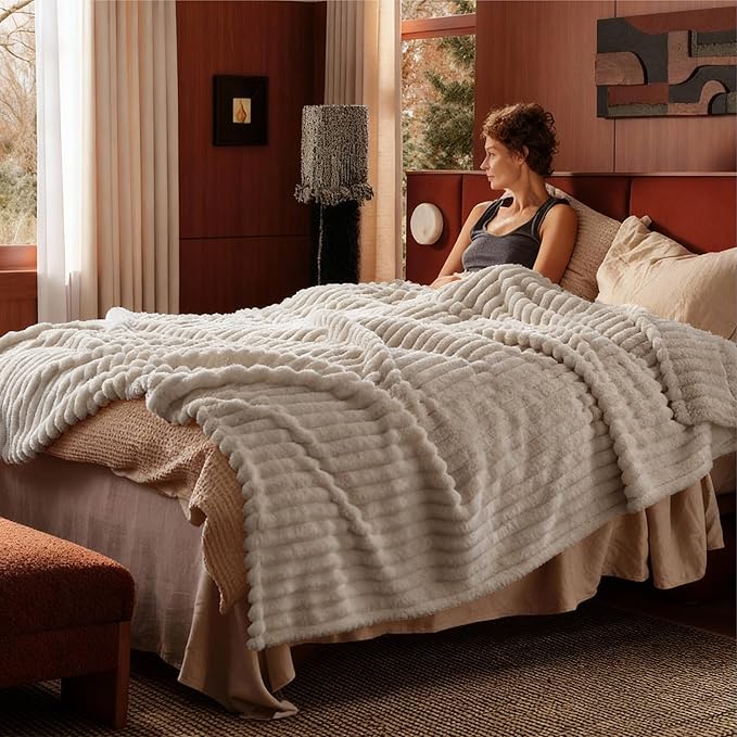 Bedsure GentleSoft Fleece Bed Blankets Full Size - Cozy Soft Blankets for Women, Cute Small Throws for Girls, Beige, 84x90 Inches