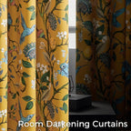 Topfinel 92 Inches Long Custom Mustard Yellow Luxury Curtains for Living Room Bedroom, Blackout Vintage Victorian Curtains Floral Lemon Hummingbird Printed Grommet Drape 92 Inch Length