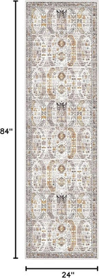 Madane Kitchen Runner Rug - 2x7 Runner Rugs with Rubber Backing Non Slip Vintage Washable Rug Runner Ultra-Thin Throw Carpet Runners for Hallways Bedroom Laundry Room(2'x7', Brown/Gold)