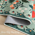 Rugcomf Bedroom Rug 3x5 Rug Washable Area Rug Non Slip Low Pile Boho Floral Small Carpet for Bedroom, Bedside, Kitchen, Entryway, Kids Room, Office, College Dorm Essentials for Girls(Green)