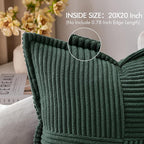 MIULEE Decorative Throw Pillow Covers for Couch Bed Livingroom 20x20 Inch Set of 2 Dark Green Boho Accent Throw Pllows Broadside Striped Patchwork Soft Corduroy Pillowcases