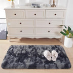 Chicrug Soft Runner Rugs for Bedroom Living Room Plush Fluffy Rug 2x4 Feet, Shag Furry Area Rug Carpet Non Shedding for Nursery Children Kids Girls Room Home Decorative, Grey and Black