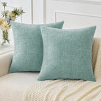 MIULEE Pack of 2 Couch Throw Pillow Covers 16x16 Inch Soft Aqua Green Chenille Pillow Covers for Sofa Living Room Spring Home Decor Couch Solid Dyed Cases