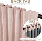100% Blackout Shield Light Pink Linen Blackout Curtains for Bedroom 84 Inches Long, Back Tab/Rod Pocket Living Room Drapes, Thermal Insulated Blackout Curtains 2 Panels Set, 50" W x 84" L