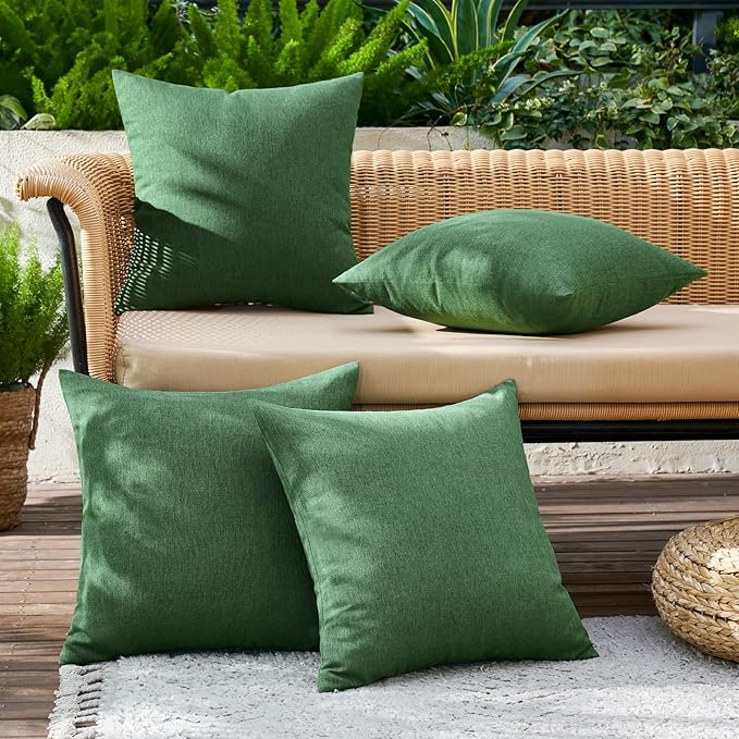 MIULEE Pack of 4 Decorative Throw Pillow Covers Linen Waterproof Pillow Covers Farmhouse Cushion Cases for Outdoor Patio Garden Tent Balcony Couch Sofa18x18 inch Dark Green