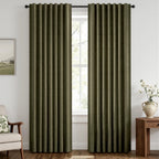 MIULEE 100% Blackout Linen Curtains 42 x 84 Inch Light Olive Green 2 Panels