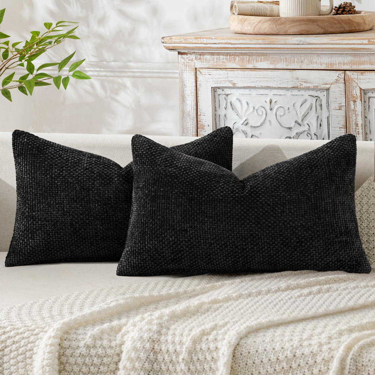 MIULEE Decorative Neutral Beige Euro Sham Pillow Covers 24x24 Inch 2 Pack