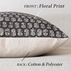 Foindtower Set of 2 Decorative Neutral Floral Print Throw Pillow Covers Vintage Accent Farmhouse Cushion Covers Boho Home Decor for Sofa Couch Chair Bedroom Living Room,22×22 Inch,Black