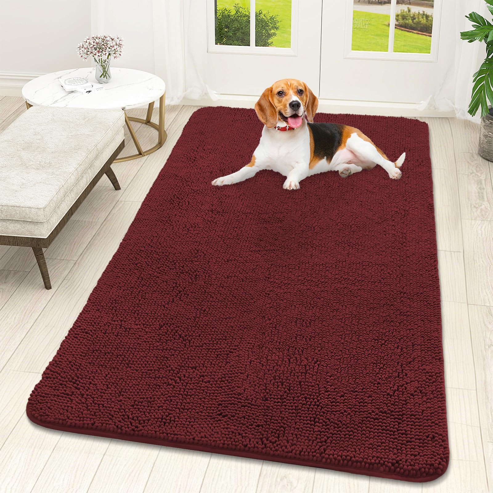 OLANLY Dog Door Mat for Muddy Paws 59x32, Super Absorbent Chenille Mud Mat