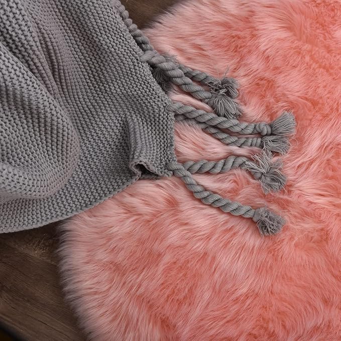ORINOVA Pink Faux Sheepskin Fuzzy Fur Rugs for Bedroom Washable Shaggy Area Rugs for Living Room 3x5 Nursery Rug