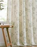 jinchan Linen Curtains Floral Curtain 84 Inch Length for Living Room Bedroom Light Filtering Rod Pocket Back Tab Jacobean Curtains Flax Linen Texture Window Drapes Set 2 Panels Green on Linen