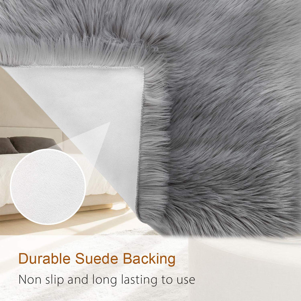 LOCHAS Soft Fluffy Faux Fur Rugs for Bedroom Bedside Rug 2x4 Feet, Grey