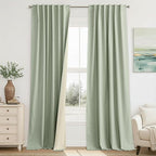 RYB HOME 100% Blackout Sage Green Linen Curtains, Light & Heat Blocking Thermal Privacy Protection Neutral Window Drapes for Living Room Bedroom, 52" W x 90" L, 2 Panels Set