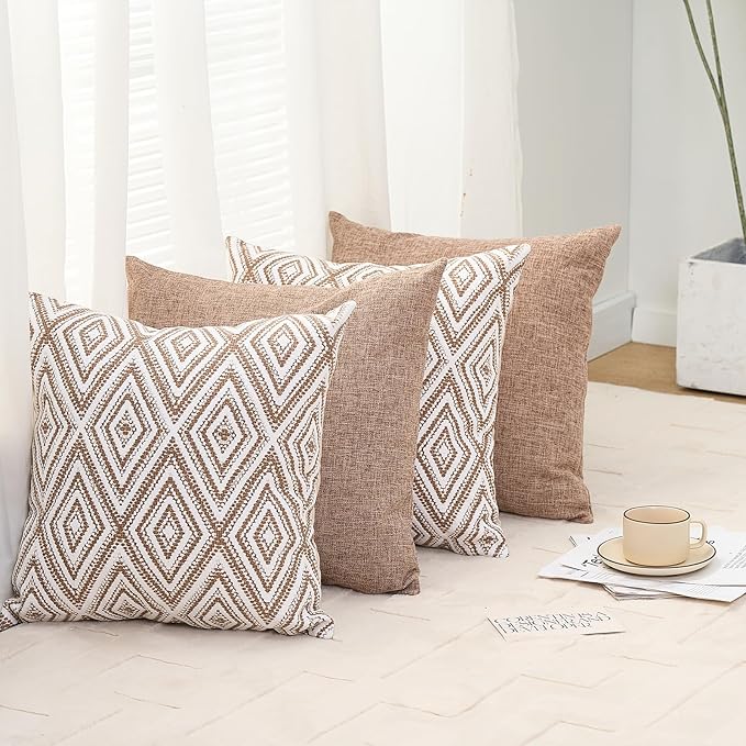 HPUK Throw Pillow Covers 20x20, Set of 4, Light Brown Couch Pillow Covers