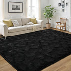 LOCHAS Ultra Soft Indoor Modern Area Rugs Fluffy Living Room Carpets for Children Bedroom Home Decor Nursery Rug 4x6 Feet, Black