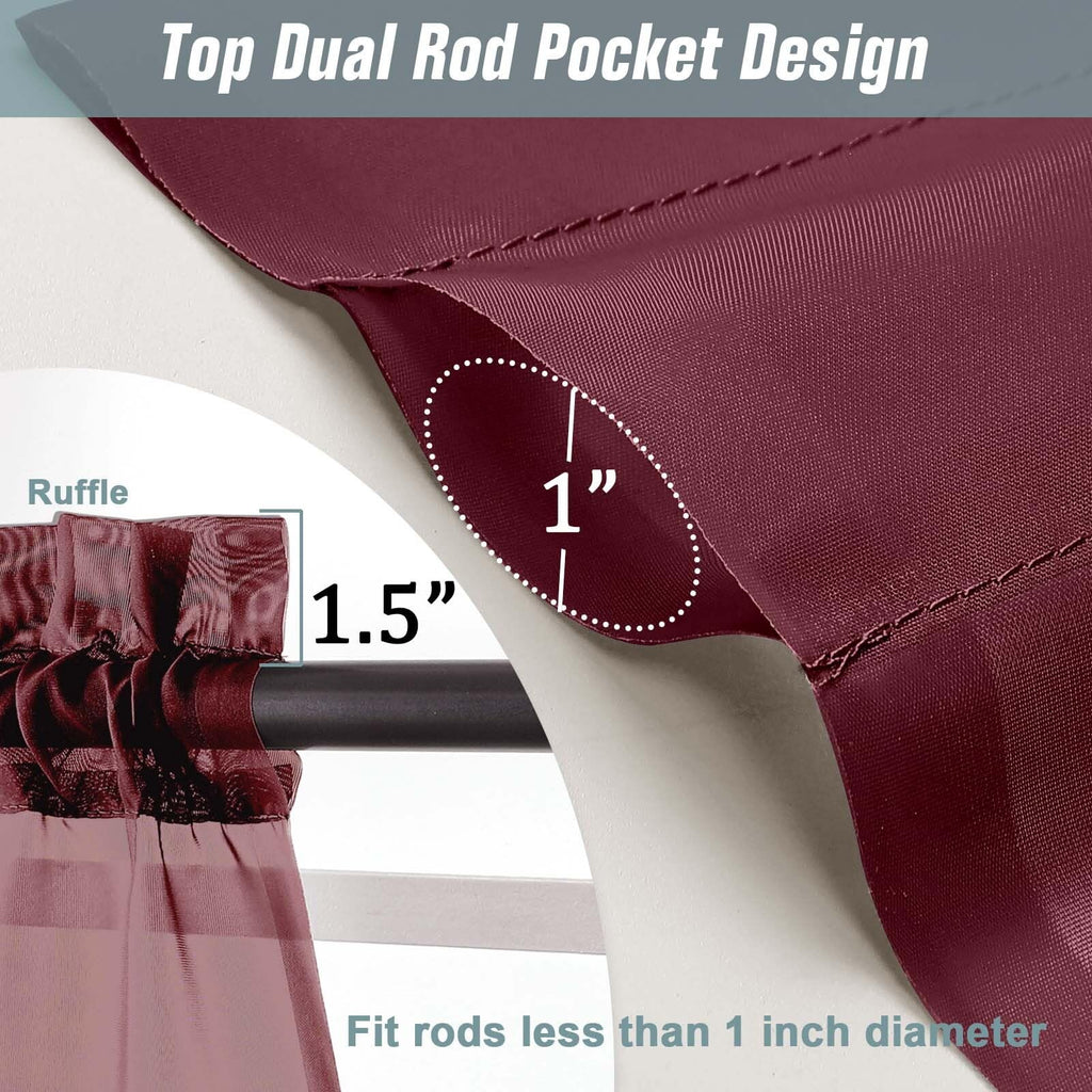 Ebesto Burgundy Sheer Curtains 120 Inches Long 2 Panels, Extra Long Light Filtering Modern Window Curtains for Sliding Glass Door, Rod Pocket Voile Drapes for Living Room Bedroom, 2x42Wx120L Inches