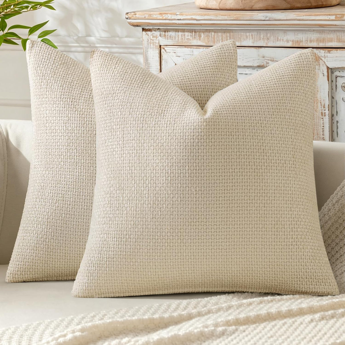 MIULEE Decorative Neutral Beige Euro Sham Pillow Covers 24x24 Inch 2 Pack