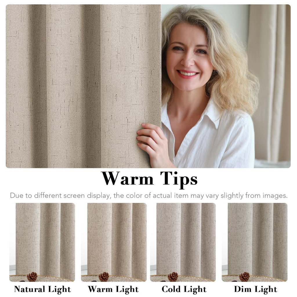 H.VERSAILTEX 100% Blackout Curtains for Bedroom Thermal Insulated Linen Textured Curtains Heat and Full Light Blocking Drapes Living Room Curtains 2 Panel Sets, Cobblestone, 42x63 Inch