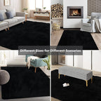 Shag Area Rugs for Bedroom Living Room,8X10 Ultra Soft Fluffy Area Rugs for Dorm, Indoor Carpet Nursery Rugs for Kids Room Home Decor, Black