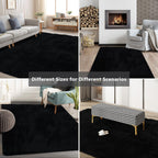 10X14 Large Shag Area Rugs for Living Room Bedroom,Big Soft Black Fluffy Rug for Bedroom Dorm,Indoor Carpet Plush Rugs for Living Room Home Decor,Black